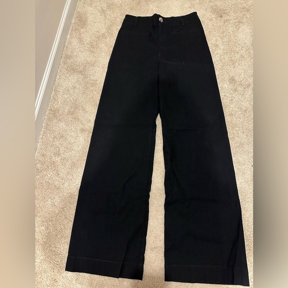 Maeve Anthropologie The Colette black Wide leg linen blend pants 32T